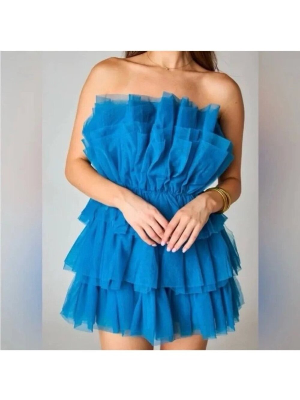 NWT BuddyLove Blue Tiered Tulle Mini Dress With Elastic Waist Band Large (MM501)
